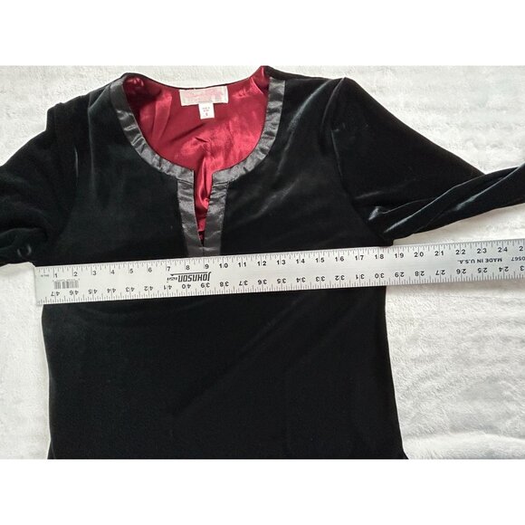 Oscar De La Renta Pink Label Black Womens Velvet Tunic Top Small Satin Trim New - Picture 6 of 7